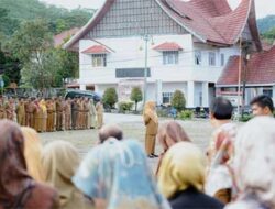 Kepala Dinas Kominfo Kabupaten Solok, Teta Midra, SSTP jadi pembina apel pagi pada Senin (9/1/2022) di lapangan Kantor Bupati Solok